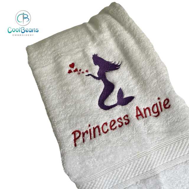 Mermaid Towel - Personalised Face Cloth/Hand Bath = Embroidered With & Text - image 1