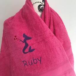 Mermaid Towel - Personalised Face Cloth/Hand Bath = Embroidered With & Text - thumbnail 2