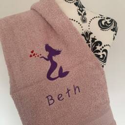 Mermaid Towel - Personalised Face Cloth/Hand Bath = Embroidered With & Text - thumbnail 4