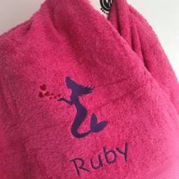 Mermaid Towel - Personalised Face Cloth/Hand Bath = Embroidered With & Text - thumbnail 3