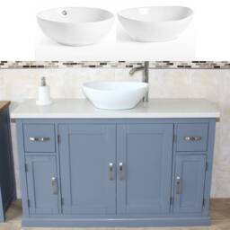 Grey Painted Bathroom Vanity Unit 123cm Wide With White Quartz Top & Ceramic Basin Set 402Gwqcbcx1 - thumbnail 2