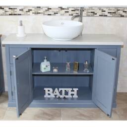 Grey Painted Bathroom Vanity Unit 123cm Wide With White Quartz Top & Ceramic Basin Set 402Gwqcbcx1 - thumbnail 1