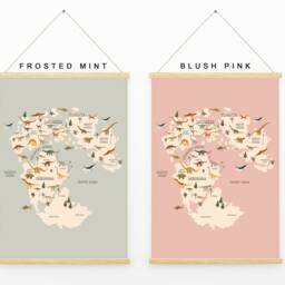 Dinosaur World Map - Nursery Print, Pink Kids Girls Dinosaur, Minimalist Boho Bedroom, Educational Playroom Art - thumbnail 3