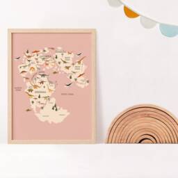 Dinosaur World Map - Nursery Print, Pink Kids Girls Dinosaur, Minimalist Boho Bedroom, Educational Playroom Art - thumbnail 2