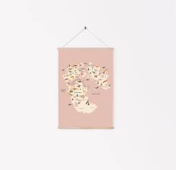 Dinosaur World Map - Nursery Print, Pink Kids Girls Dinosaur, Minimalist Boho Bedroom, Educational Playroom Art - thumbnail 1