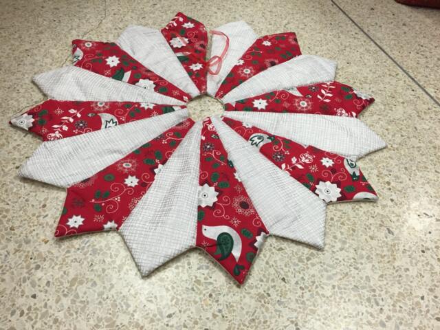 Quilted Christmas Tree Skirt Red, Silver, & White Holiday Decor - image 1