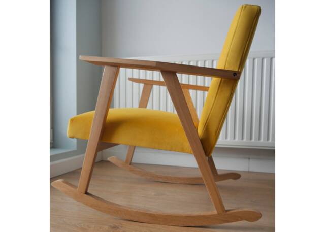 Handmade Oak Rocking Chair Mid-Century Modern Velvet Armchair - image 1