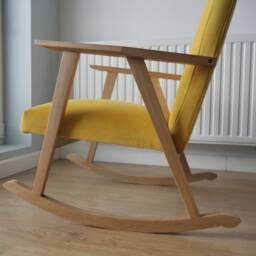 Handmade Oak Rocking Chair Mid-Century Modern Velvet Armchair - thumbnail 2