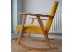 Handmade Oak Rocking Chair Mid-Century Modern Velvet Armchair - thumbnail 1