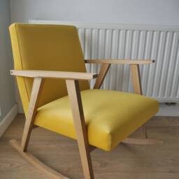Handmade Oak Rocking Chair Mid-Century Modern Velvet Armchair - thumbnail 3