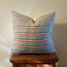 stripe Blanket Pillow Cover/Boho Gray /Rustic Cottage Throw Cushion /Modern Bohemian - thumbnail 3