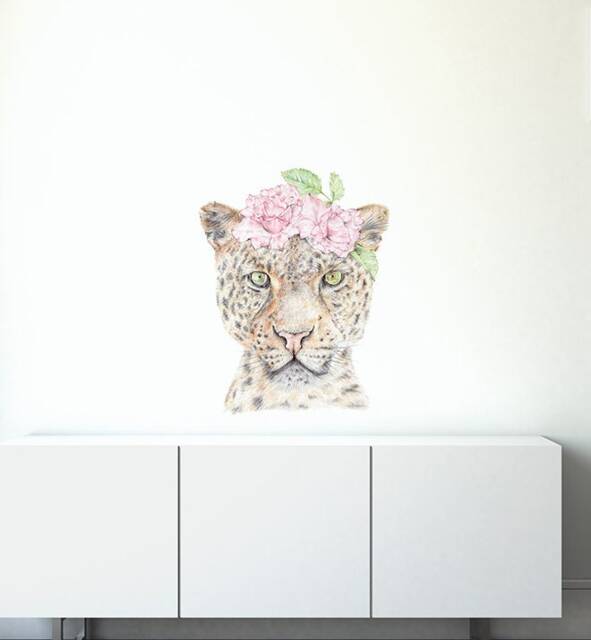 Ava The Leopard Face Wall Sticker Decal - Kids Stickers, Animals Childrens Decals, Art, Room, Girl, Boy