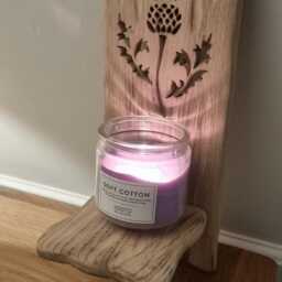 Single Handmade Rustic Solid Oak Candle Sconce With Thistle Cut Out Detail .candle Not Included - thumbnail 2
