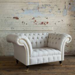 Cream Herringbone Wool Chesterfield Snuggle Chair, Loveseat, British Handmade - thumbnail 4