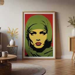 Pop Art Hijab Woman Print Bold Middle Eastern Portrait, Modern Wall - thumbnail 2