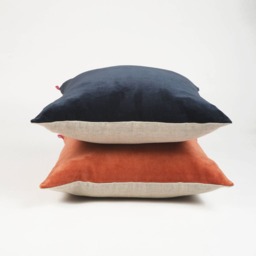 Rust Velvet Pillow Cover, Reversible Linen Back - thumbnail 4