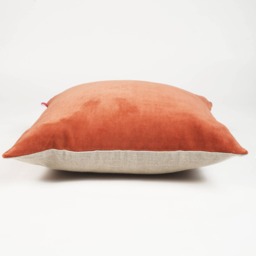 Rust Velvet Pillow Cover, Reversible Linen Back - thumbnail 3