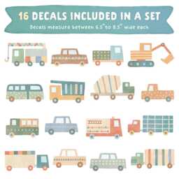 Car & Truck Wall Decals - Nursery Decor, Construction Art, Kids Room Decal, Reusable Removable Stickers - thumbnail 2