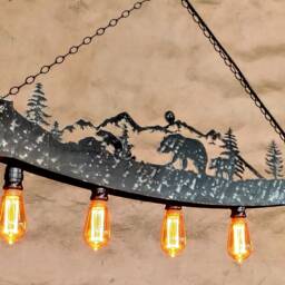 Rustic Ceiling Light Fixture - Cabin Bear Themed Chandelier Farmhouse Kithen Island Lights - thumbnail 4