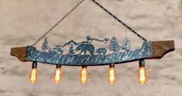 Rustic Ceiling Light Fixture - Cabin Bear Themed Chandelier Farmhouse Kithen Island Lights - thumbnail 1