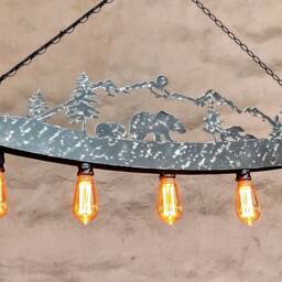 Rustic Ceiling Light Fixture - Cabin Bear Themed Chandelier Farmhouse Kithen Island Lights - thumbnail 3