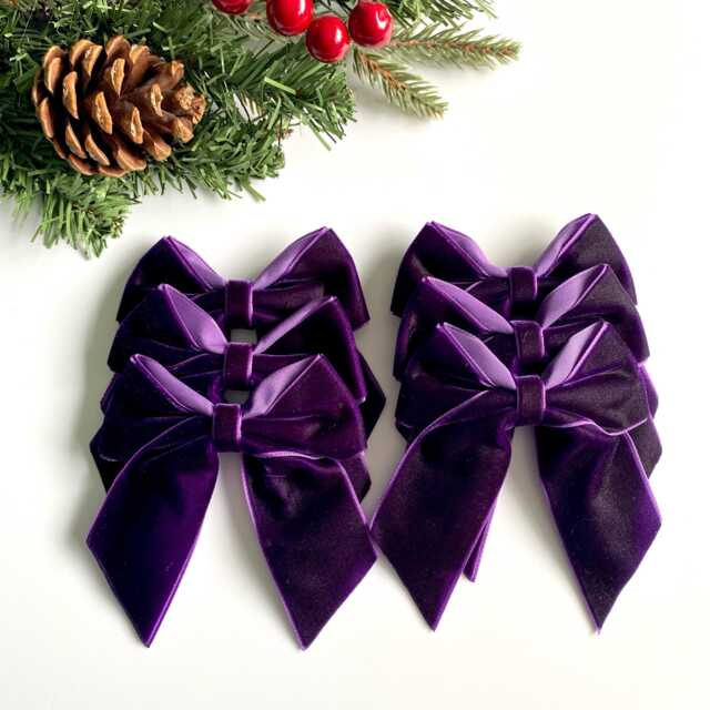 Purple Velvet Christmas Tree Bows, Bows For Tree, Purple Decorations, Set Of 6 Christmas 4 - image 1