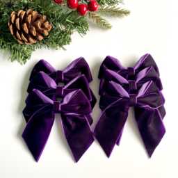 Purple Velvet Christmas Tree Bows, Bows For Tree, Purple Decorations, Set Of 6 Christmas 4