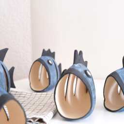Handmade Ceramic Fish Tea Light Holder Blue Stoneware Lantern - thumbnail 2