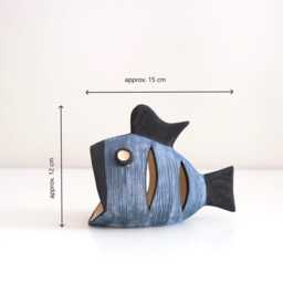 Handmade Ceramic Fish Tea Light Holder Blue Stoneware Lantern - thumbnail 4
