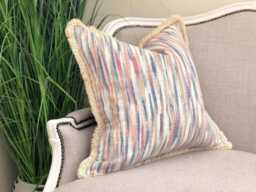 Multicoloured Ikat Cushion Cover With Fringe Custom Size + Trim Colour