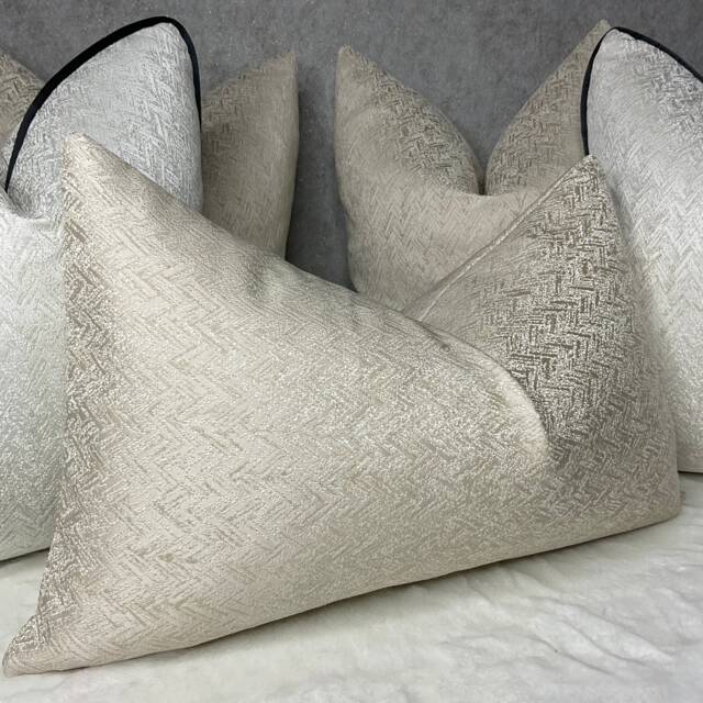 Handmade Herringbone Pillow Cover, Cream Gold Shimmer, Modern Rectangle 12x20 Cushion Case, Double Sided - image 1