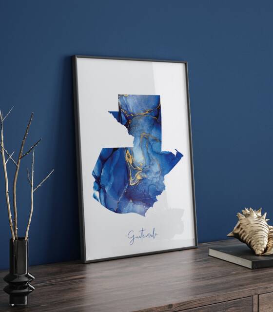 Guatemala Map Blue & Gold Wall Art Print - image 1