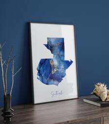 Guatemala Map Blue & Gold Wall Art Print - thumbnail 1