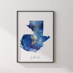 Guatemala Map Blue & Gold Wall Art Print - thumbnail 2