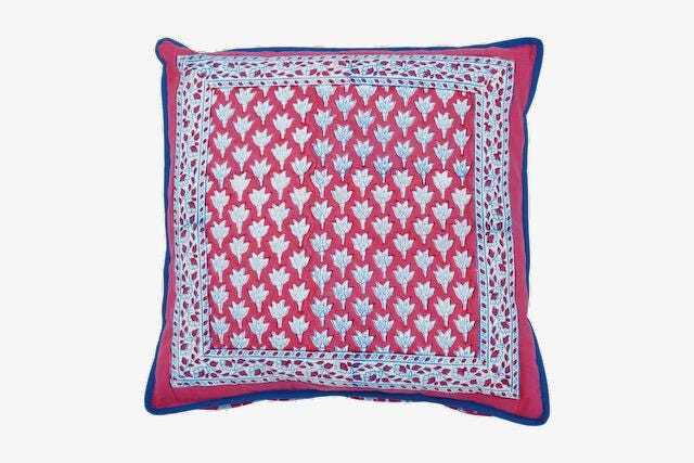 Pink Chameli Cushion Cover Hand Block Printed On Organic Cotton - image 1