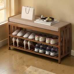 Wooden Shoe Storage Bench 3-Tier Entryway Organizer Shelf