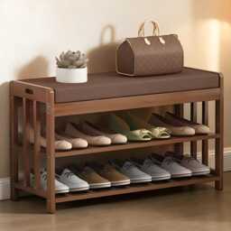 Wooden Shoe Storage Bench 3-Tier Entryway Organizer Shelf - thumbnail 3