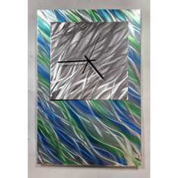 Modern Abstract Metal Artwork Clock. Blue, Green & Silver - thumbnail 4