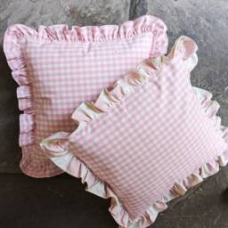 Handmade Pink Gingham Cushion Cover With Pale Ruffle - thumbnail 3