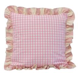 Handmade Pink Gingham Cushion Cover With Pale Ruffle - thumbnail 1