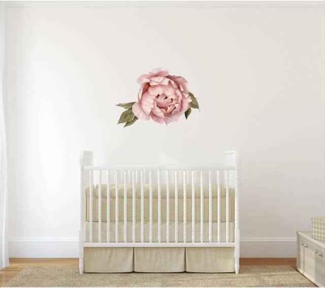 Pink Peony #2 With Leaves Removable Fabric Wall Sticker Individual Blooming Peonies Baby Girl Nursery Decor - Customize Your Own Decal Set