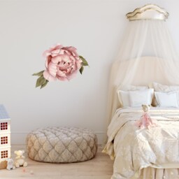 Pink Peony #2 With Leaves Removable Fabric Wall Sticker Individual Blooming Peonies Baby Girl Nursery Decor - Customize Your Own Decal Set - thumbnail 3