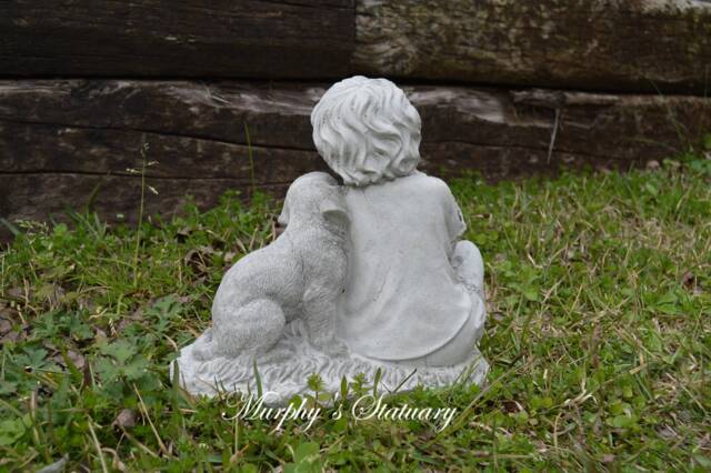 Boy & His Dog Solid Concrete Statue - image 1