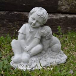 Boy & His Dog Solid Concrete Statue - thumbnail 2