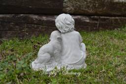 Boy & His Dog Solid Concrete Statue - thumbnail 1