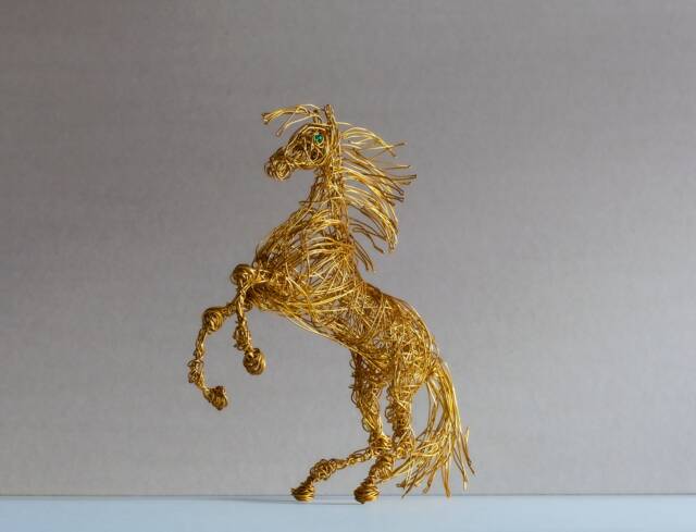 Wire Horse, Horse Sculpture, Gold Gift Idea, Figurine, Metal Decor, Lover Gift, Small Birthday Steampunk - image 1
