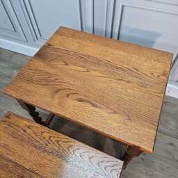 Antique Nest Of Tables Oak Barley Twist Wooden - Traditional Side Lamp Vintage - thumbnail 4