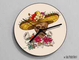 Mexican Sugar Skull - Day Of The Dead -Dia De Los Muertos Calavera Wall Clock - thumbnail 1