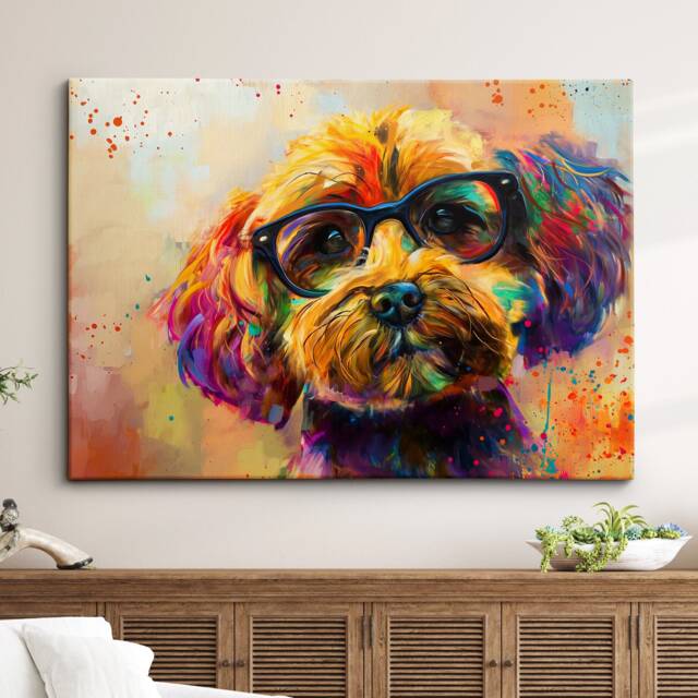 Cockapoo Wearing Glasses Painting Framed Poster Print & Canvas Wall Decor Art Bedroom Home Living Room Dog Gift Idea Pet - image 1