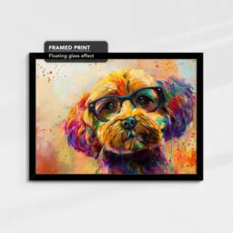 Cockapoo Wearing Glasses Painting Framed Poster Print & Canvas Wall Decor Art Bedroom Home Living Room Dog Gift Idea Pet - thumbnail 2